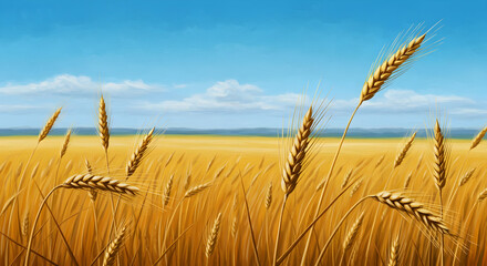 Naklejka premium wheat, field, golden, Golden Wheat Field under a Summer Sky