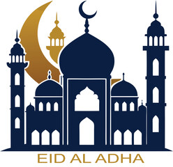 Eid al Adha and Islamic mosque silhouette on transparent background