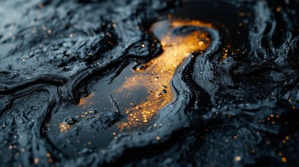 Naklejka premium Dark, textured surface with molten gold streaks