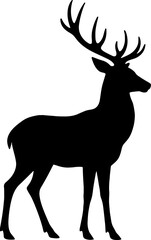 Dain/deer animal  black and white silhouette in white background 