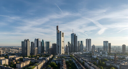 Obraz premium Frankfurt, Germany, skyline, Frankfurt Skyline at Sunrise