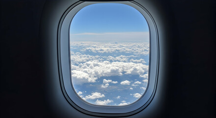 airplane window,  airplane,  aircraft, Airplane Window View of Clouds and Blue Sky