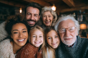 Fototapeta premium Happy multi-generational family spending time together in a warm home setting