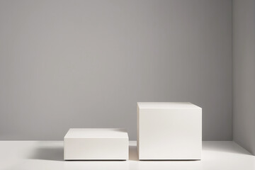 Minimalist Pearl White Podium Display – Clean Product Scene with Soft Lighting, Editorial Studio Setup for Cosmetics or Perfume