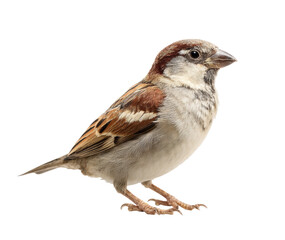 Sparrow perched gracefully, showcasing feathers in natural setting on a transparent background, cut out
