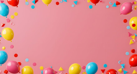 balloons,  party,  celebration, Festive Balloons and Geometric Shapes Border on Pink Background