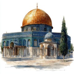Obraz premium Dome of the Rock Watercolor Painting, Jerusalem