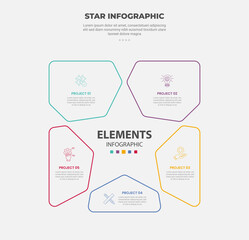 Obraz premium star or pentagram shape infographic outline style with 5 point template with random shape creating star shape in center for slide presentation