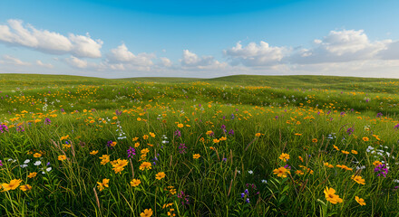 meadow,  wildflowers,  field, Summer Meadow Landscape with Blooming Wildflowers
