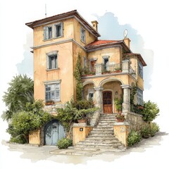 Picturesque Mediterranean Villa Illustration