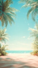 Obraz premium Mediterranean summer beach chiringuito with palm trees and elegant seaside atmosphere