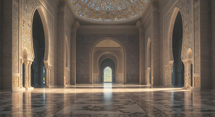 mosque,  interior,  architecture, Grand Mosque Interior with Ornate Arches and Intricate Details