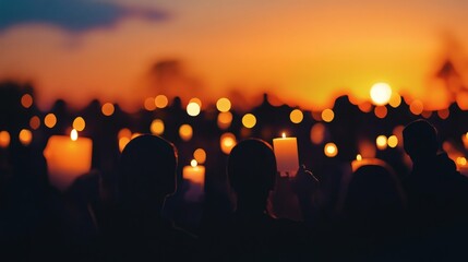 Group of People Holding Candles During Dusk Vigil Ceremony Outdoors