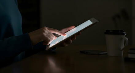 woman,  female,  hands, Woman Using Tablet at Night