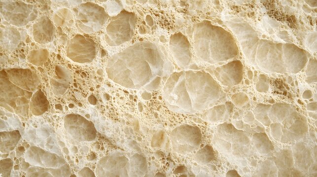 Photograph of textured, beige foam with irregular, circular bubbles.