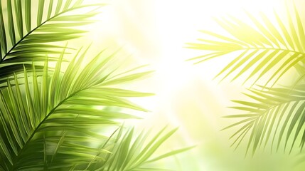 Obraz premium Digital illustration of palm fronds against a soft, bright green gradient background.