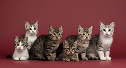 kittens,  cats,  cats and kittens, Five Adorable Kittens Posing Together