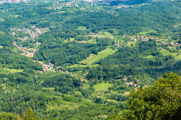 Aerial view of the countryside in western Serbia