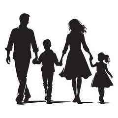 Family Walking Silhouette Together Happiness and Unity Illustration Art