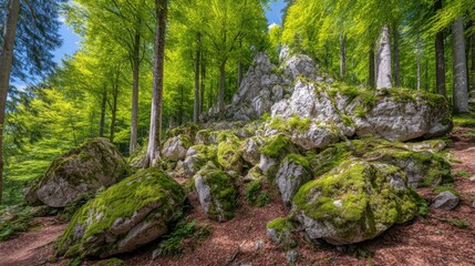 Forest Sunlight Creates Amazing Mountain Green View