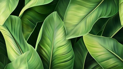 Obraz premium Digital illustration of lush green leaves, creating a flowing, organic pattern.