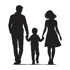 Silhouette of a Family Walking Together Father Mother and Son Illustration