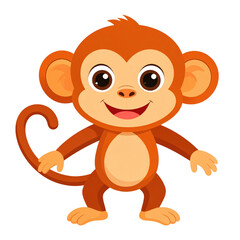 Obraz premium Cute Cartoon Monkey Illustration with Orange Fur Standing and Smiling on a White Background in Vector Style for Creative Projects