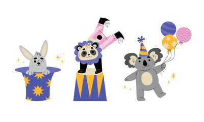 An entertaining array of Circus Animals skillfully Performing Tricks with Colorful Balloons