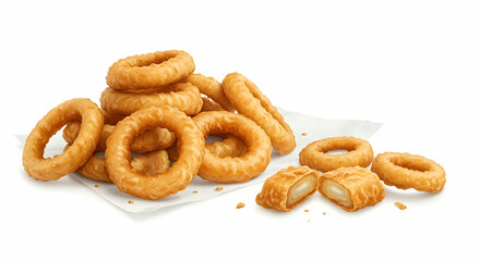 Naklejka premium onion rings, crispy, fried, Crispy Onion Rings and Chicken Nuggets on White Background
