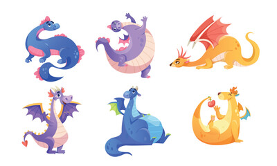 Vivid and Colorful Cartoon Dragons Displayed in Fun Poses with Various Creative Styles
