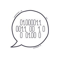 Speech bubble with binary code symbolizes digital communication.