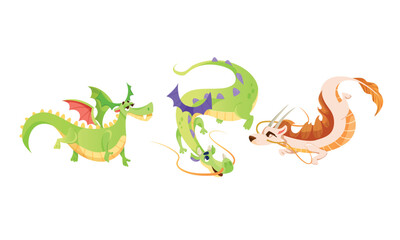 A Variety of Colorful Cartoon Dragons Depicted in Different Playful Poses and Actions