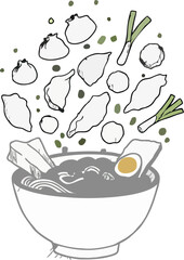 Gourmet Ramen Bowl Icon with Toppings