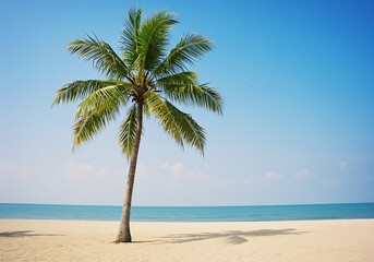 Fototapeta premium Solitude's Embrace: Midday Beach AI Generated