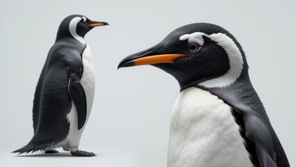 Fototapeta premium Close-Up Portraits of Gentoo Penguins in Natural Habitat Displaying Unique Characteristics and Features