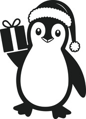 Festive Penguin Silhouette Holding Christmas Gift Vector Illustration