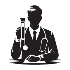 Male Doctor Silhouette Holding a Test Tube Medical Examination Concept