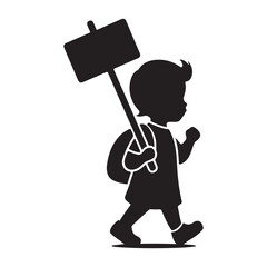 Silhouette of Child Protesting Vector Illustration with Sign