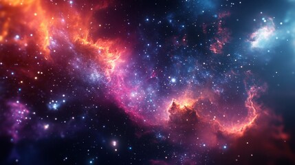 Naklejka premium Vibrant cosmic clouds with swirling colors fill the universe, showcasing the beauty of space in a captivating manner.