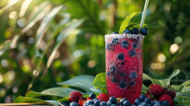 cool berry fruit cocktail. Selective focus