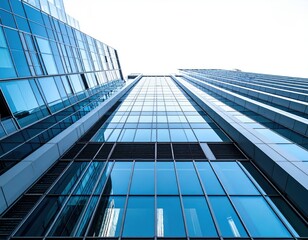 Obraz premium Modern glass skyscraper view from below highlighting architectural design and urban environment