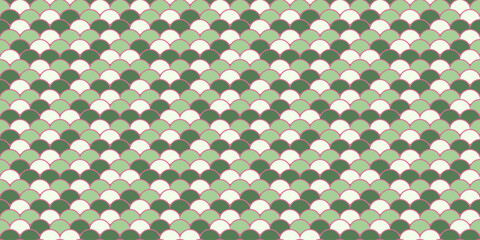 Elegant seamless pattern of overlapping scales in calming green and white hues.