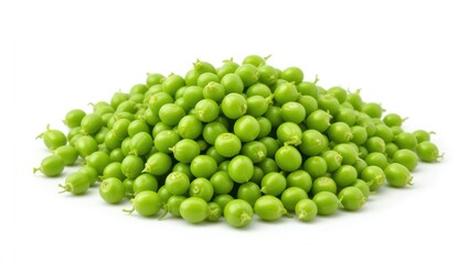 Fresh And Vibrant Green Peas Piled Together On A White Background