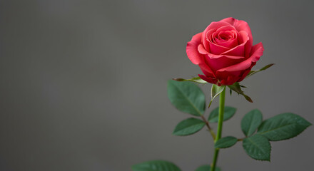 Fototapeta premium red rose, rose, single rose, Single Red Rose on Gray Background