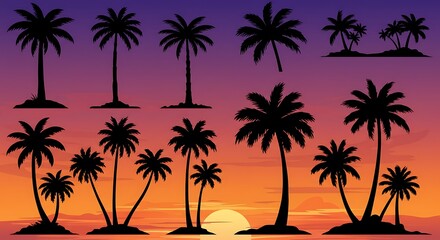 Fototapeta premium Sunset Silhouette Palms AI Generated