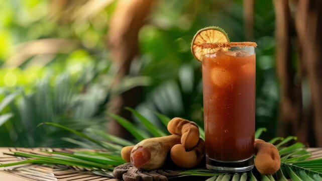 cool tamarind cocktail on the table. Selective focus