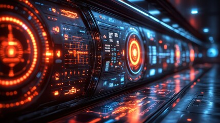 Fototapeta premium Futuristic control panel with glowing displays (1)