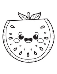 Obraz premium Smiling Watermelon Slice Coloring Page – Summer Fruit Dessert Art for Kids