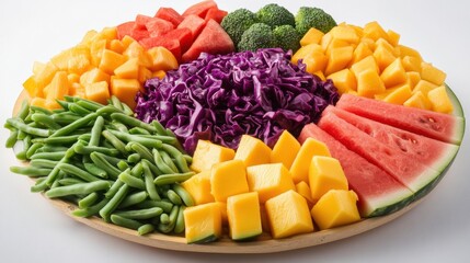 Vibrant Rainbow Fruit and Vegetable Platter: A Delightful Summer Feast of Freshness