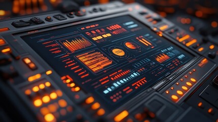 Obraz premium Futuristic control panel with vibrant displays and interactive controls